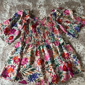 Floral Smocked Blouse with Puff Sleeves